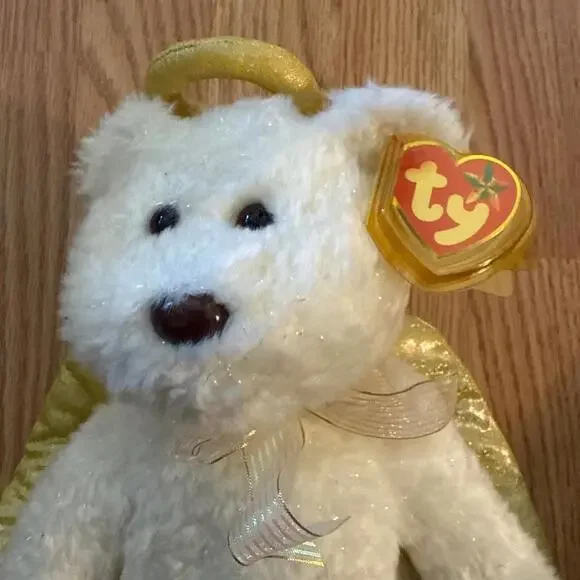Ty Beanie Buddy Halo II The Angel Bear Large 14" White Sparkle Gold Wings - Picture 5 of 6